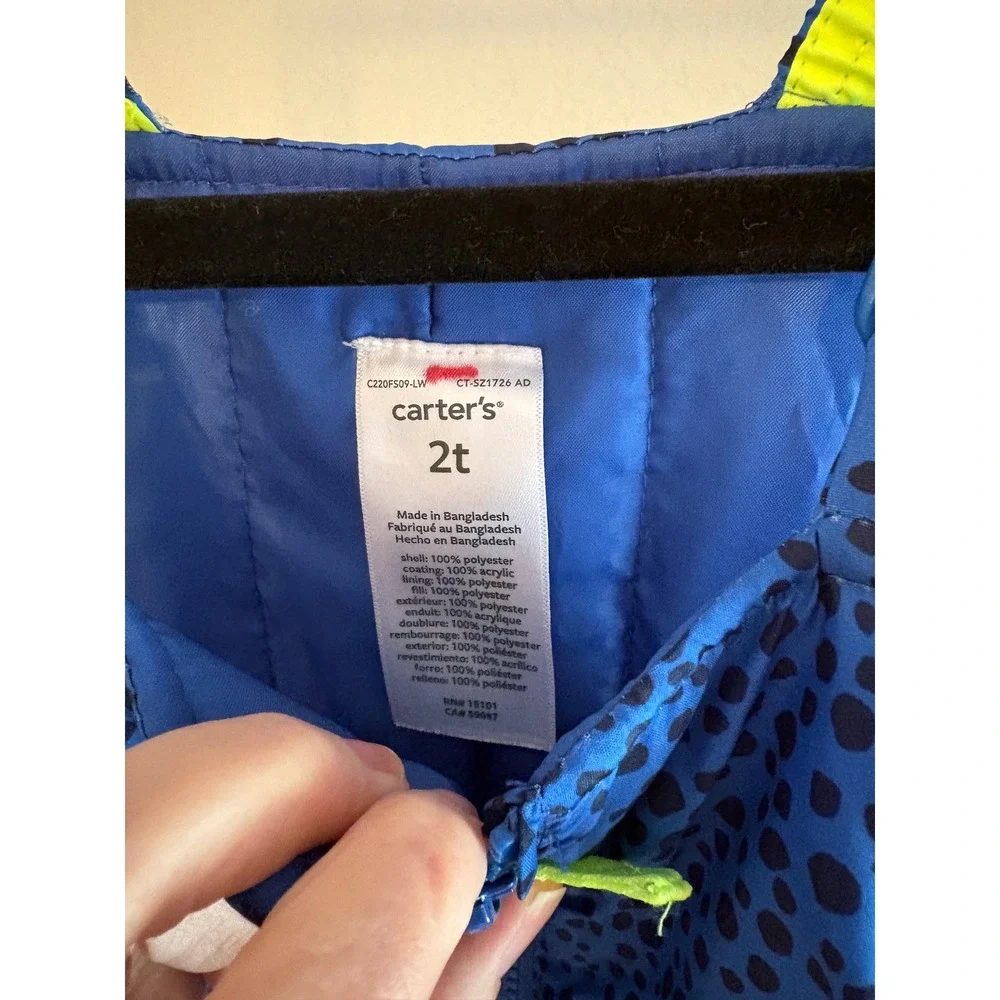 Carters Toddler Boys Blue Black Dot Insulated Snow Bibs Overalls Size 2T